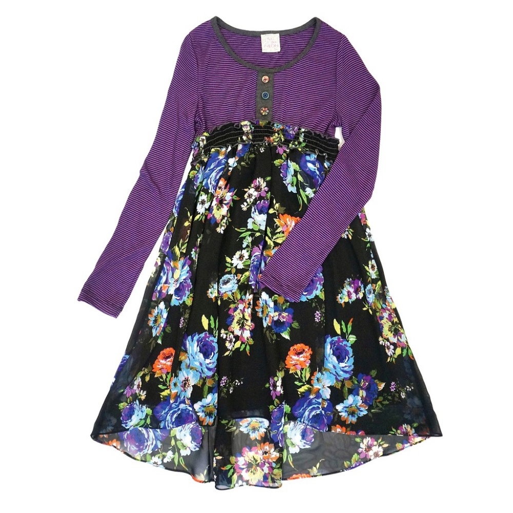 3/$25 Girls Purple Stripe Floral Dress Size L NWT