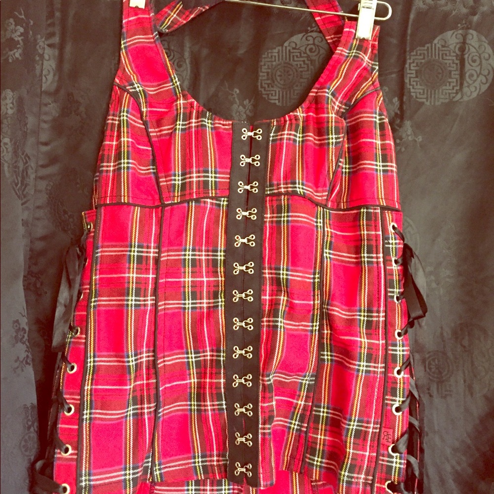 Festive Christmas Plaid Bustier/Black satin ties