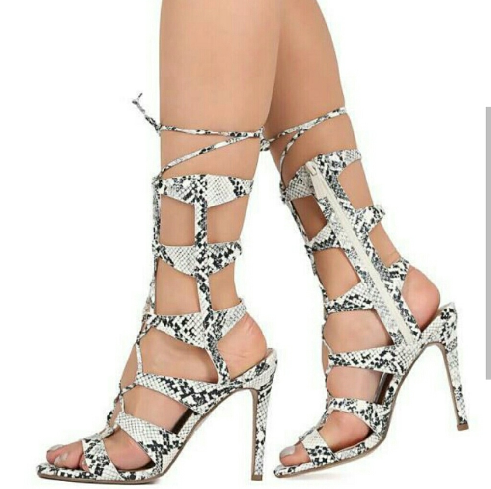 Grey Snakeskin print Lace up Heels