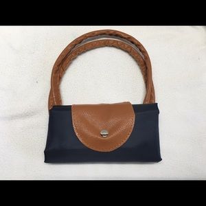 Foldable Navy Blue and Tan Grocery Bag
