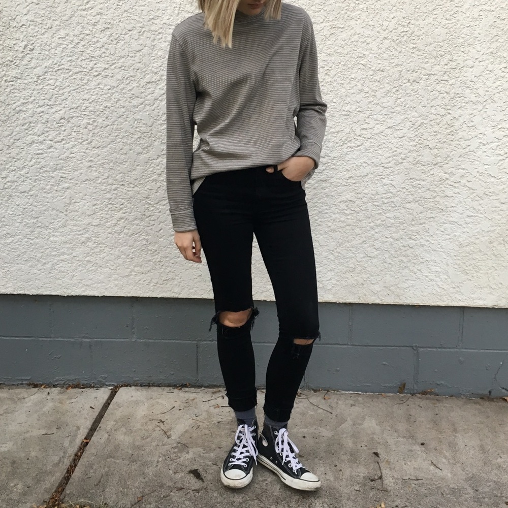 Vintage Striped Turtleneck Long Sleeve Shirt