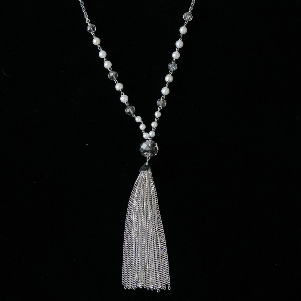 NWOT silver necklace with pearl & tassel LTDN11nc - Picture 4 of 4