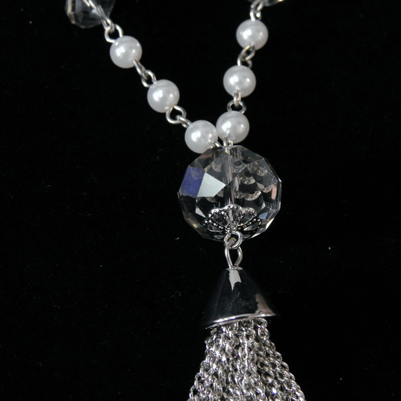 NWOT silver necklace with pearl & tassel LTDN11nc - Picture 2 of 4