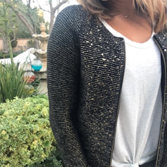 Black & Gold Metallic Zip-Up Sweater Jacket - Picture 2 of 3