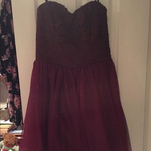 Maroon strapless mini dress