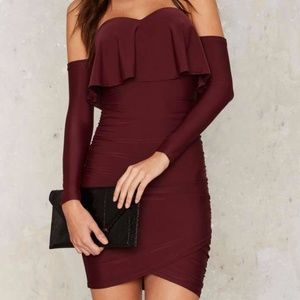 Nasty Gal Off the Shoulder Maroon Bodycon Dress