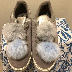 Zara Pom Pom Grey Sneakers