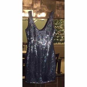 Vintage Blue Sequin Party Dress