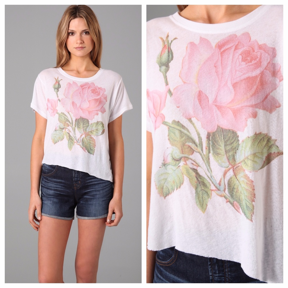 Wildfox Antique Garden Rose White Cropped Tee