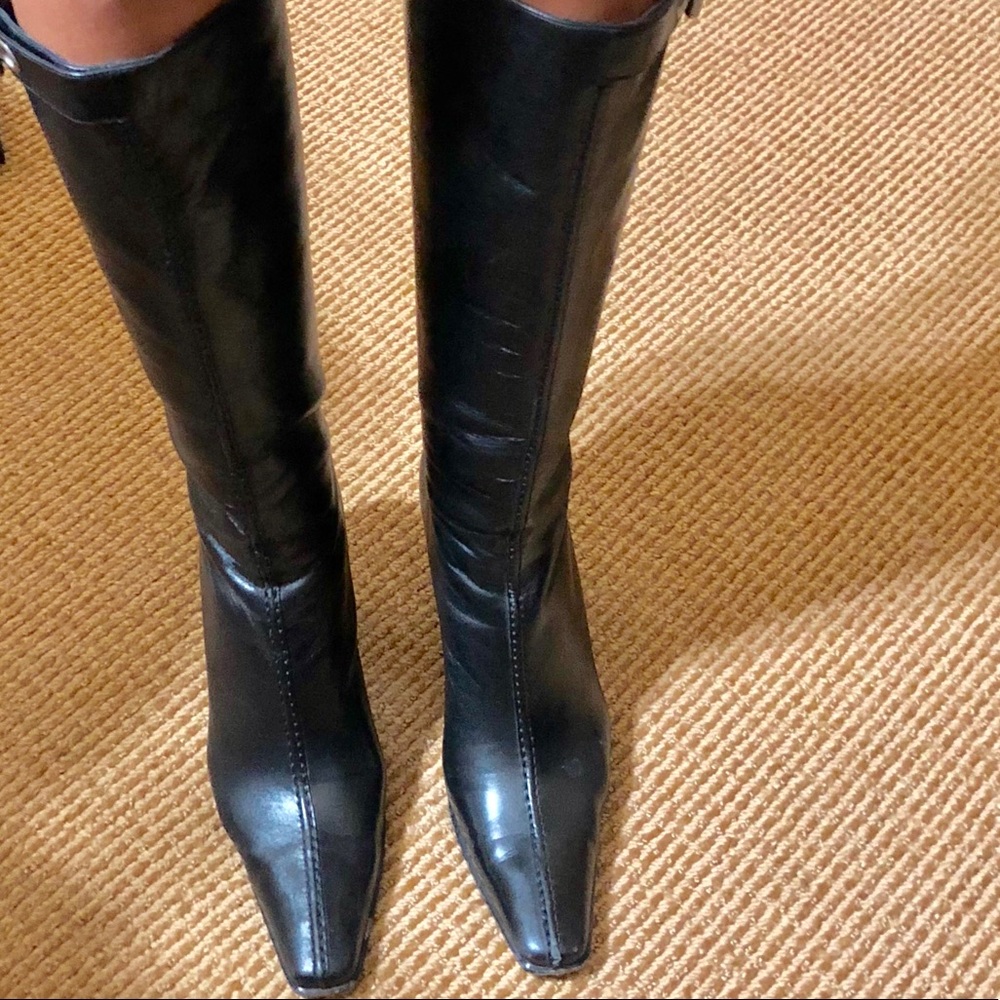 Prada Black Knee High Leather Boot