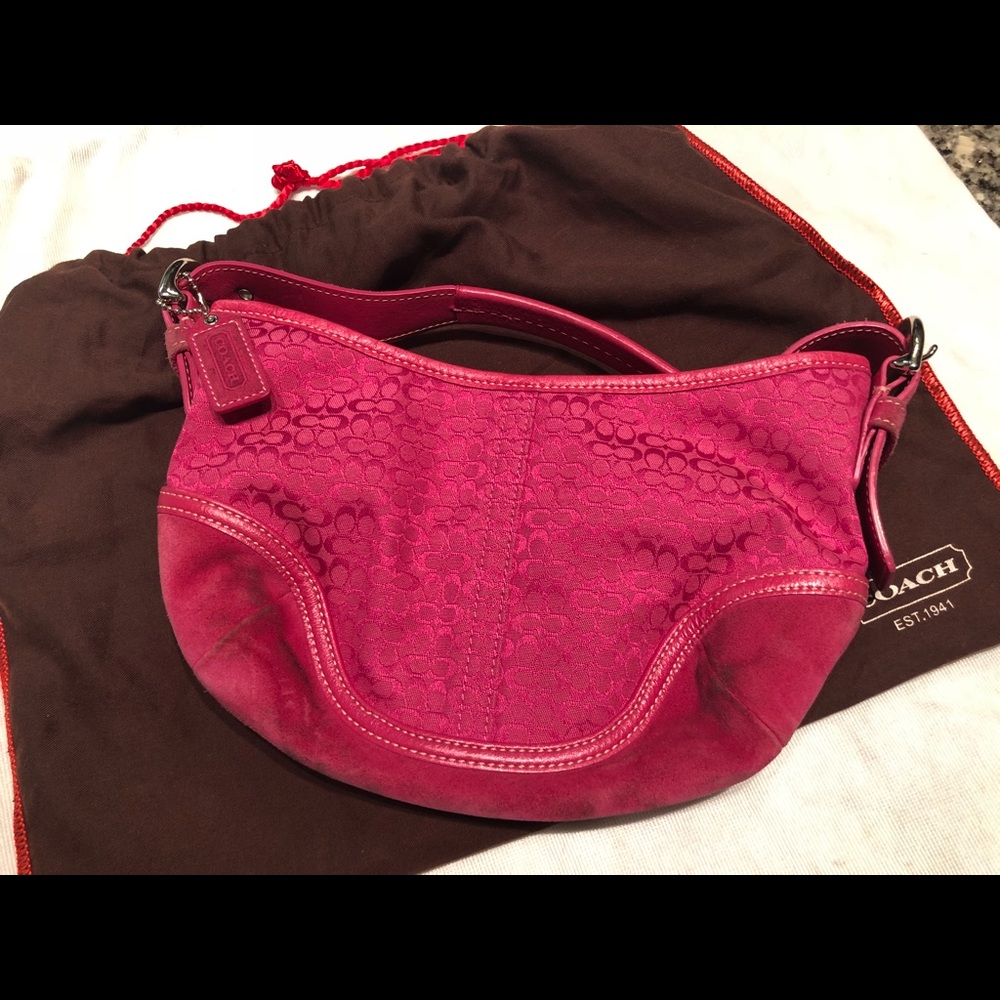 Coach hand bag with suede