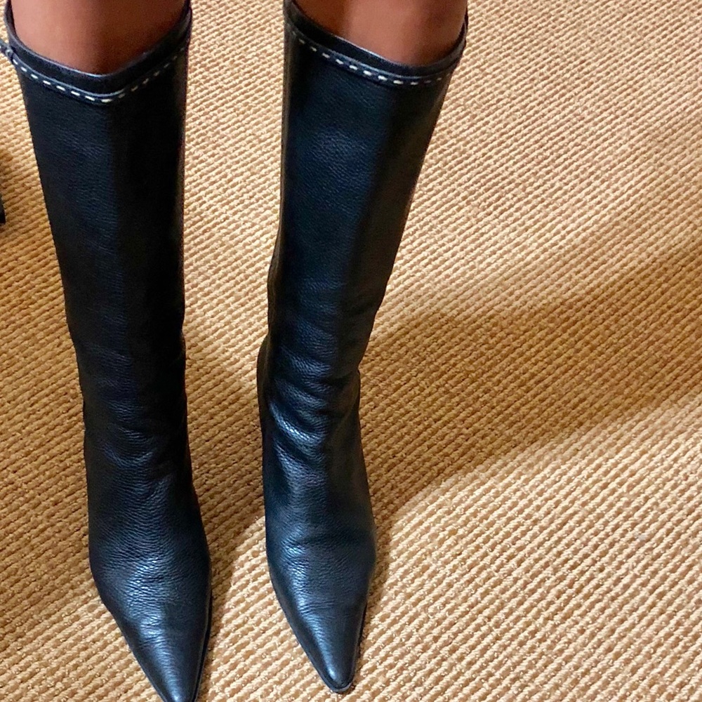 Fendi Knee High Textured Leather Boot