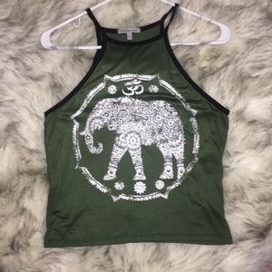green flowy tank top with elephant embellishment
