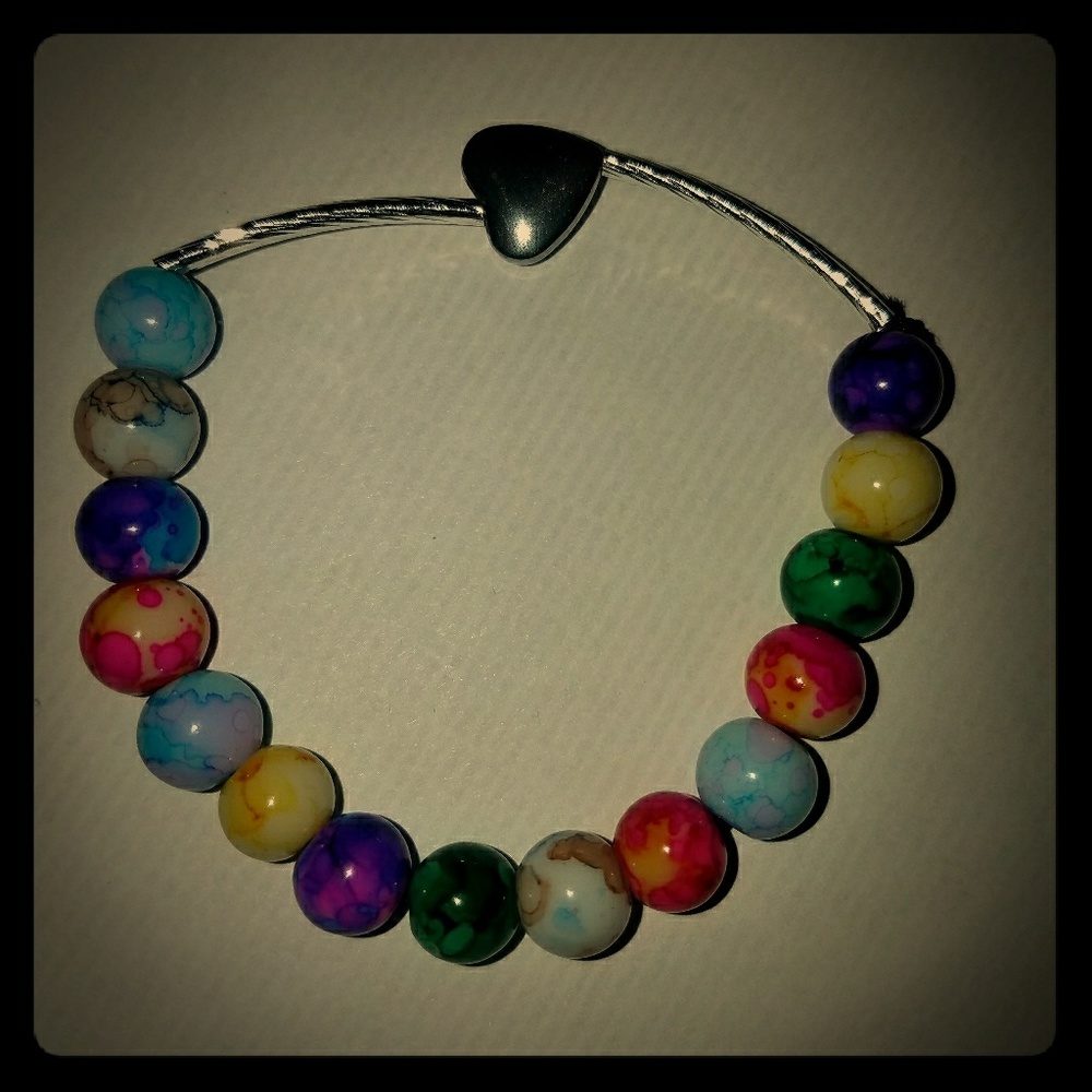 Tye Dye Colorful Glass Bead Elastic Bracelet