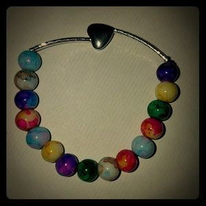 Tye Dye Colorful Glass Bead Elastic Bracelet