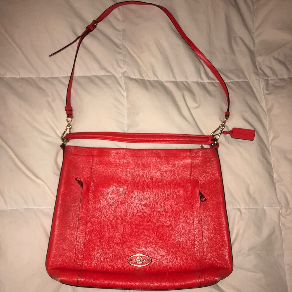 Orange authentic coach leather cross shoulder bag