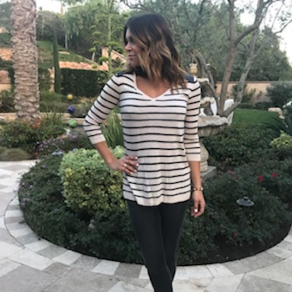Tan & Black Striped V-Neck Top