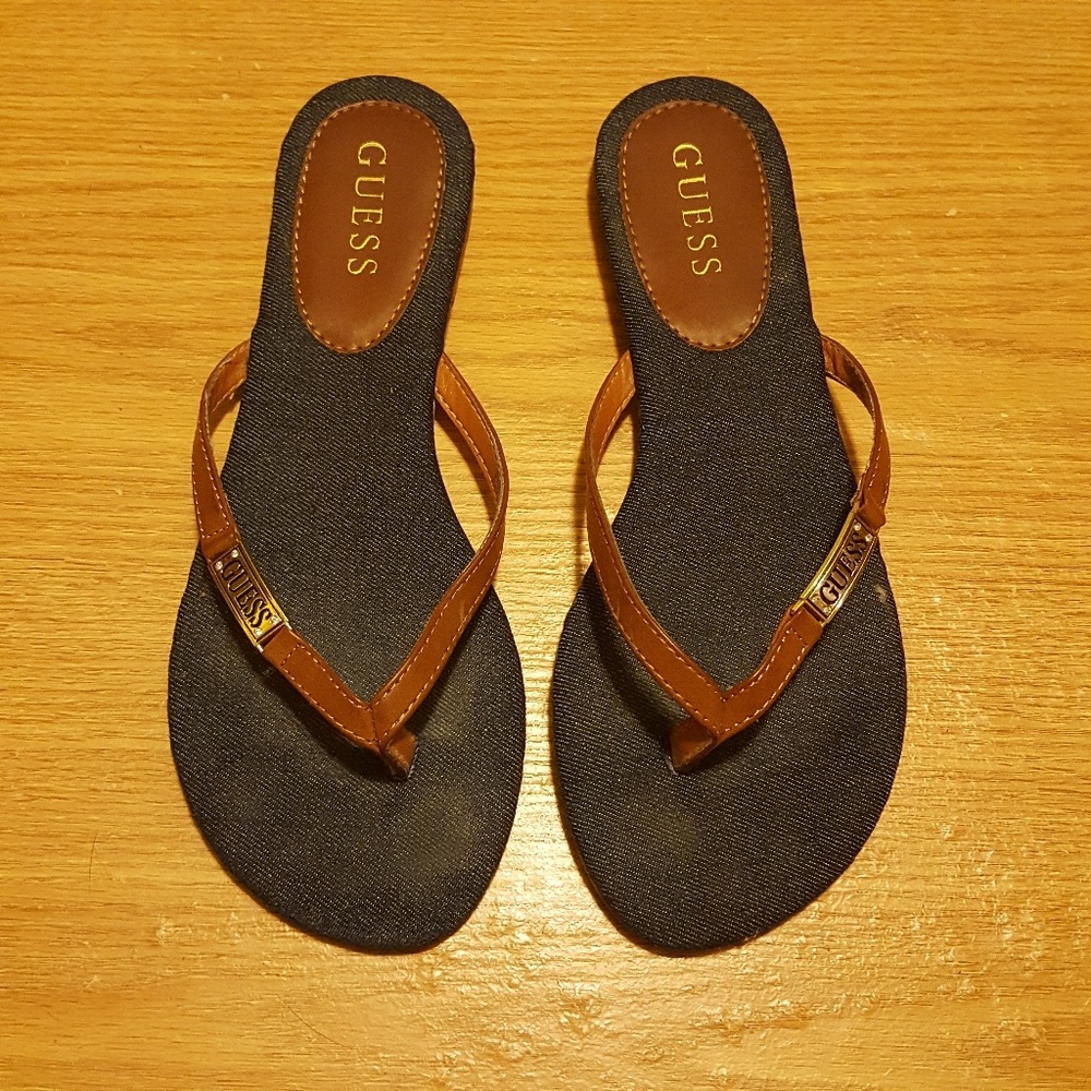 Guess Jean denim  leather flip flops sandals