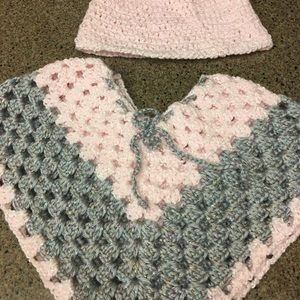 Pink baby poncho and hat