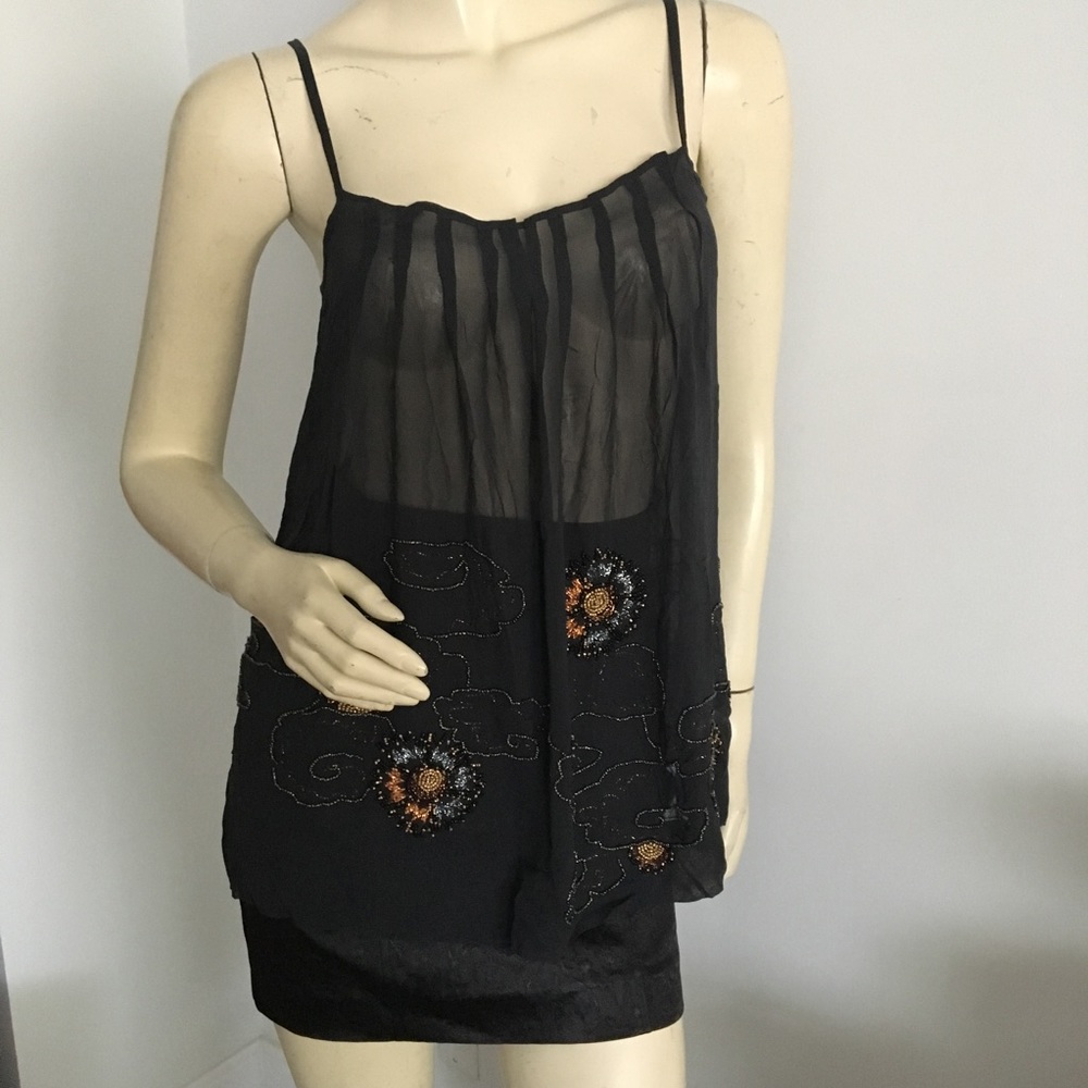 French Connection sheer beaded tank top