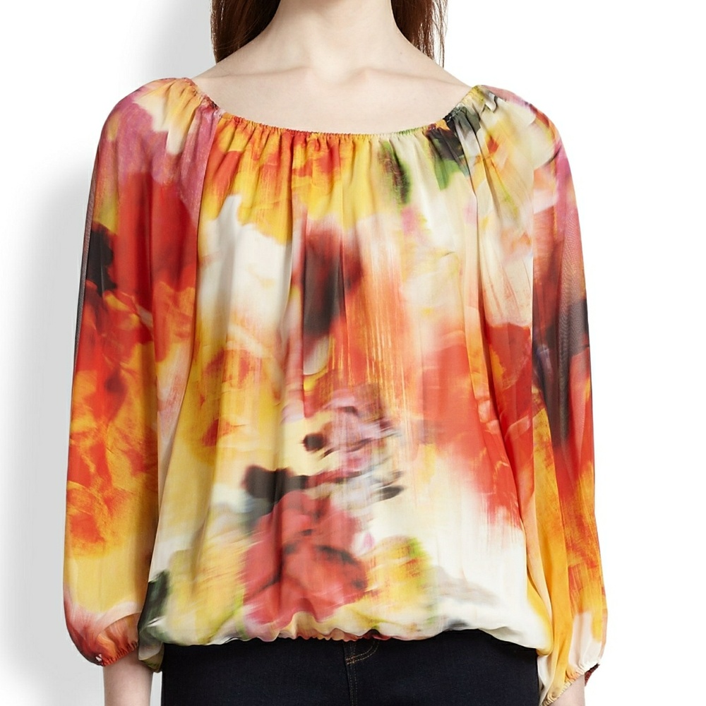 Alice + Olivia Alta Floralprint Peasant Blouse L