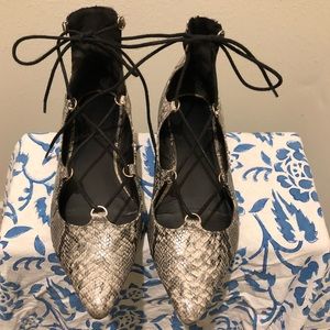 Topshop Snakeskin Lace Up Pointy Toe Flats