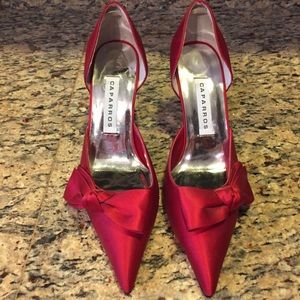 Red satin heels