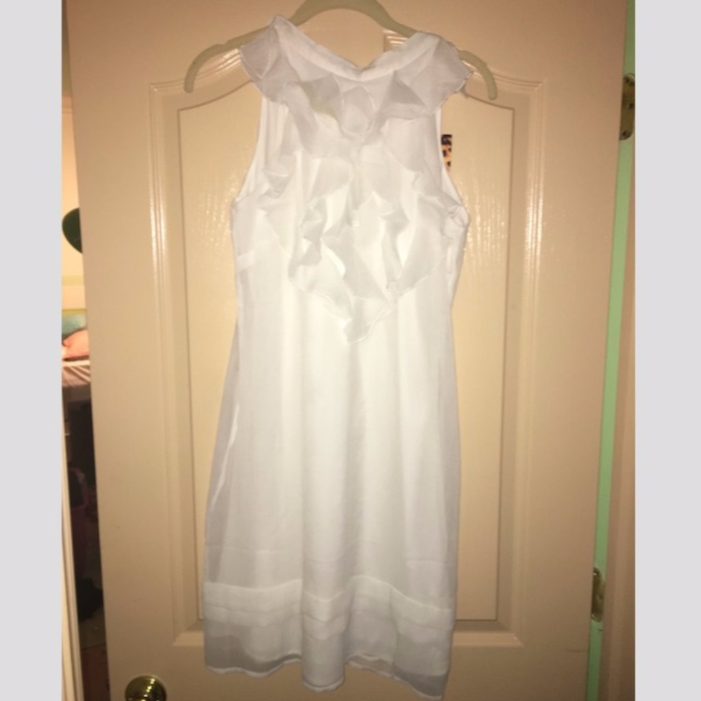 Fire Los Angeles White Halter Ruffle Neck Dress