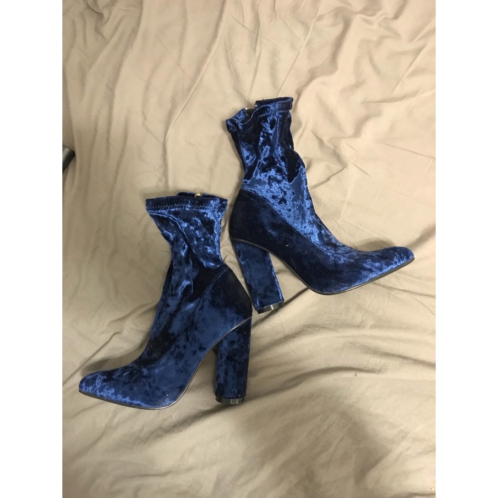 Blue suede booties