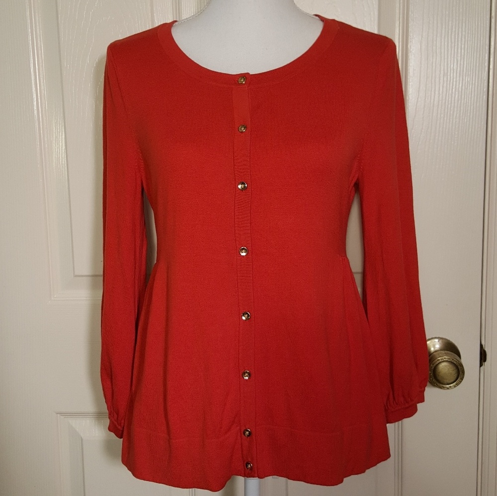 New York & Company Orange 3/4 Sleeve Cardigan