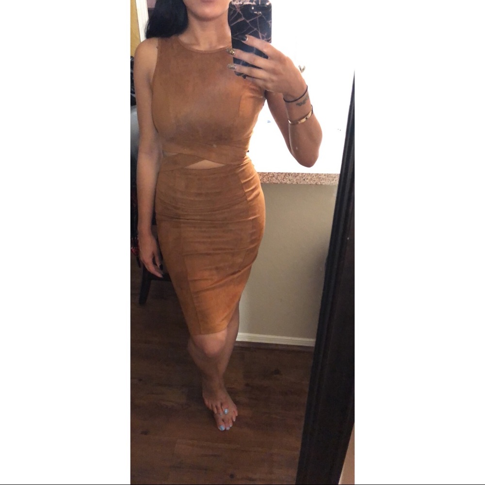 Suede Bodycon Cut-Out Dress