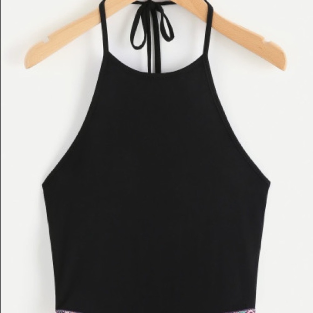 ♠️Black Embroidered ♠️Tape Pom Pom TOP - Picture 2 of 8