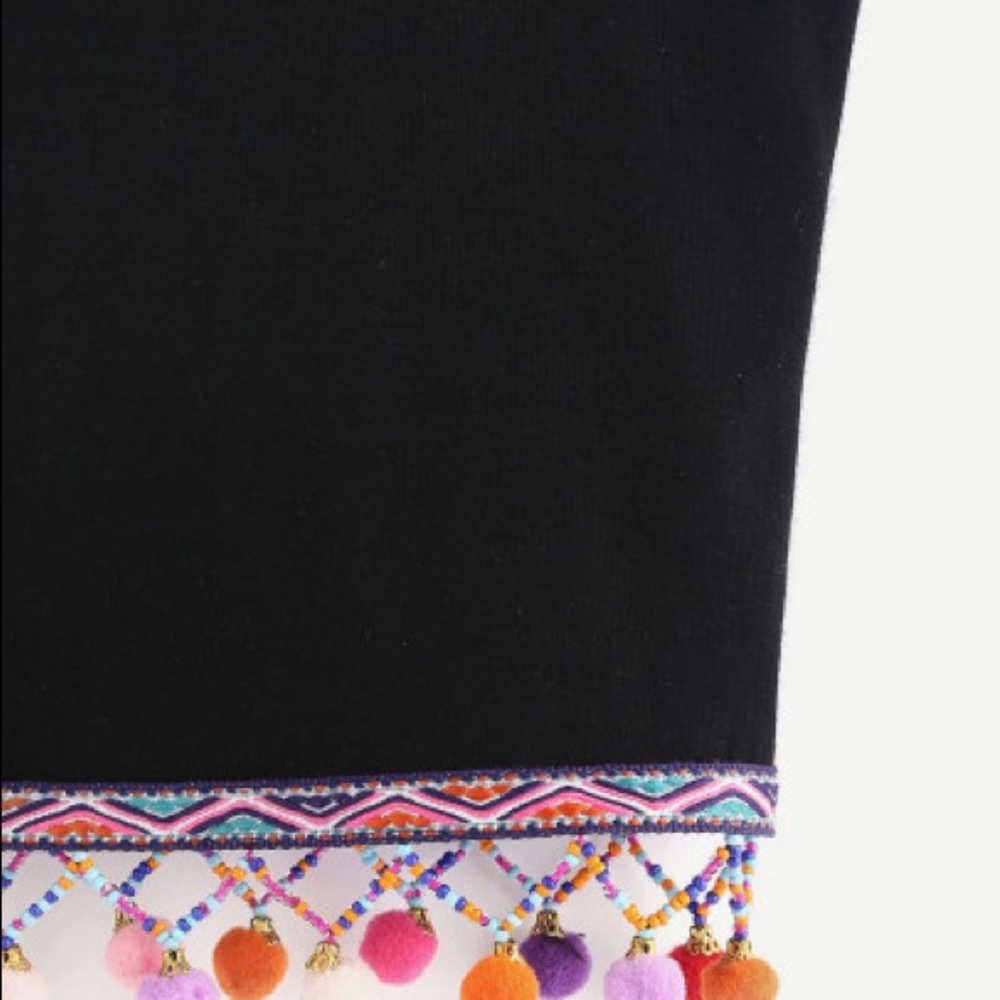 ♠️Black Embroidered ♠️Tape Pom Pom TOP - Picture 5 of 8