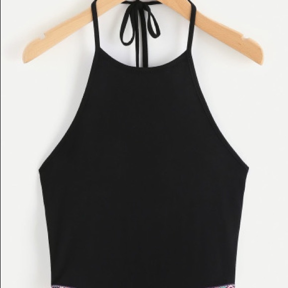 ♠️Black Embroidered ♠️Tape Pom Pom TOP - Picture 2 of 8