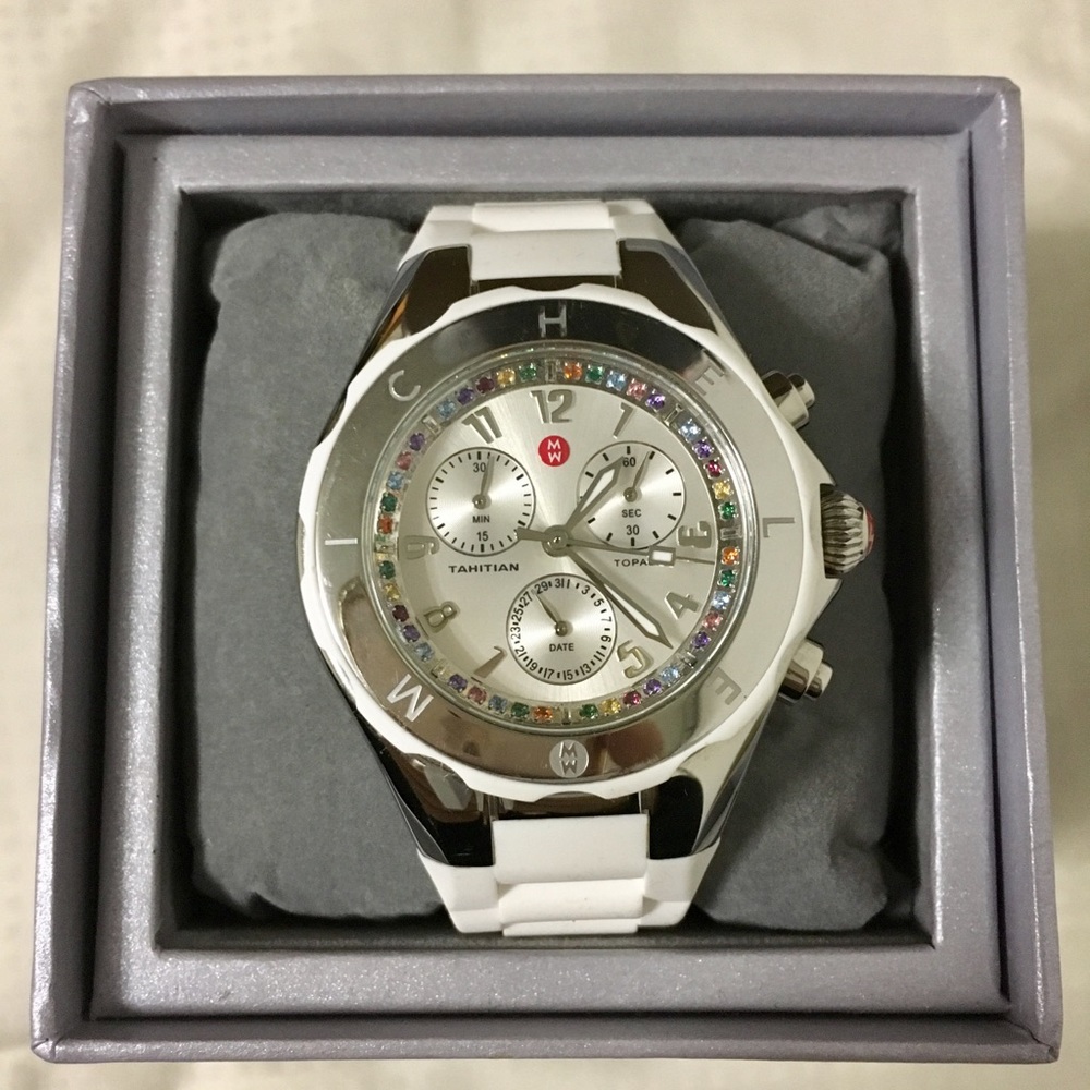 MICHELE White Tahitian Jelly Bean Crystal Watch