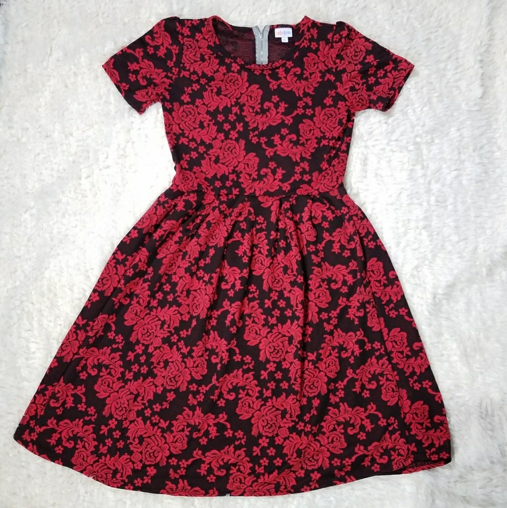 Lularoe Amelia Red Black Floral Victorian Dress
