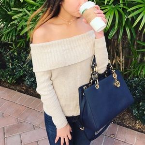 Black Knit Off the Shoulder Sweater
