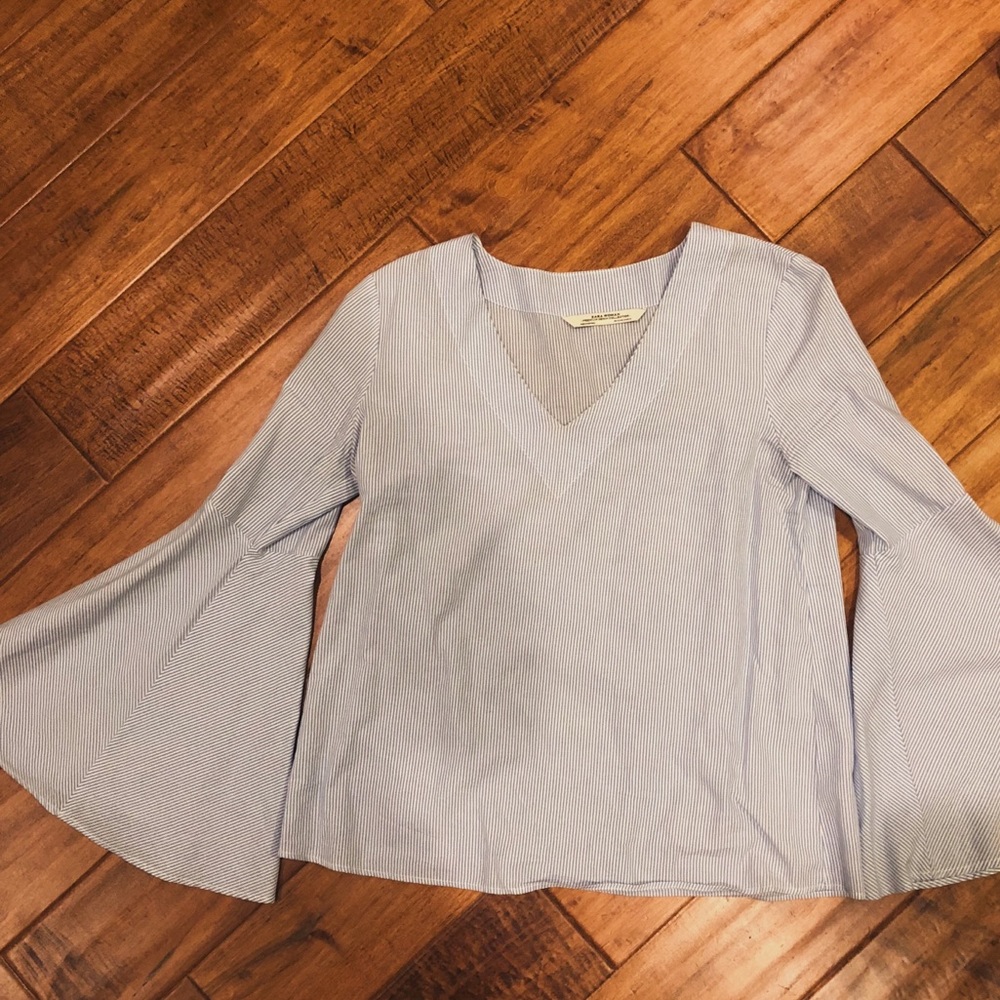 NOT AVAILABLE | Zara blue striped bell-sleeve top