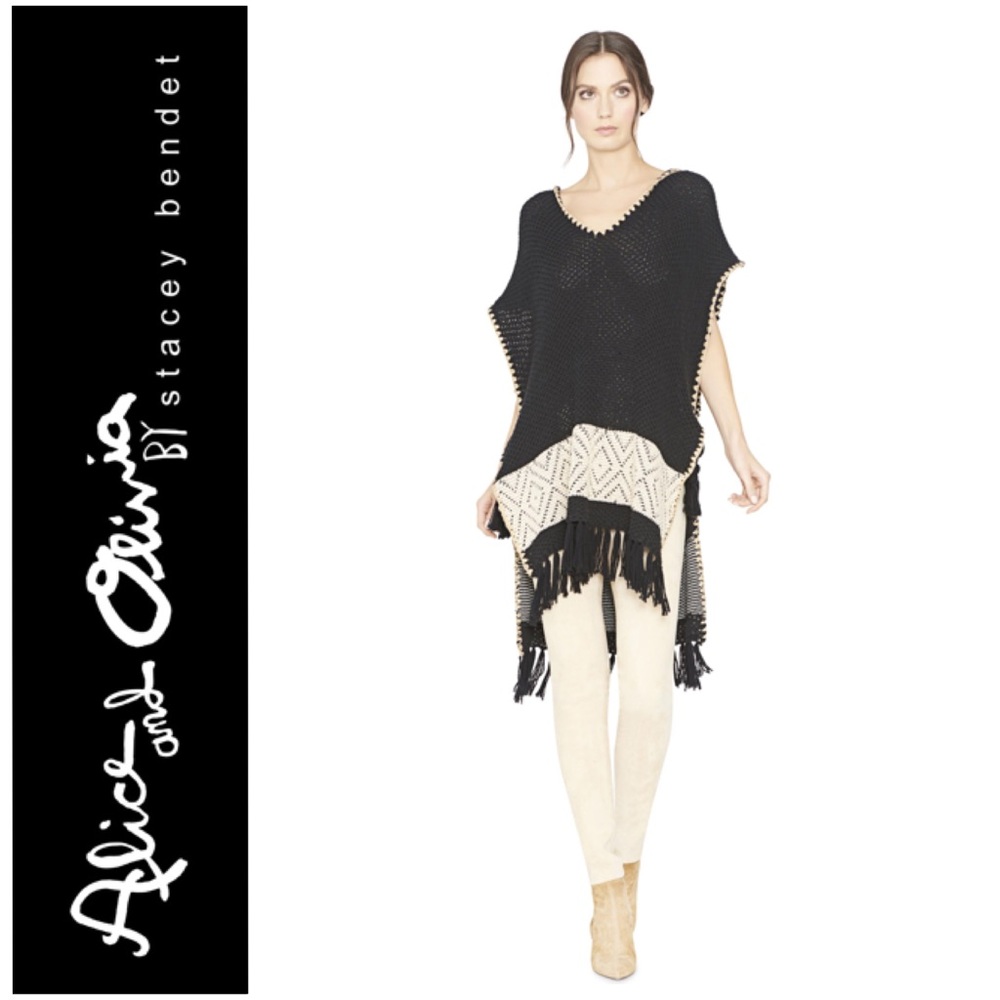BNWT Alice + Olivia Brixton Hooded Poncho w Fringe