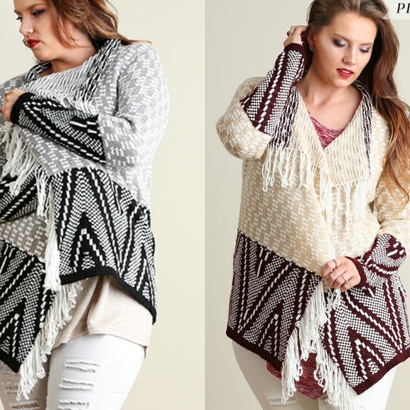 Umgee Plus Size Top Sz 1X Drape Cardigan Western Waterfall Womens Sweater Duster - Picture 4 of 4