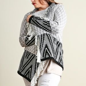 Umgee Plus Size Top Sz 1X Drape Cardigan Western Waterfall Womens Sweater Duster