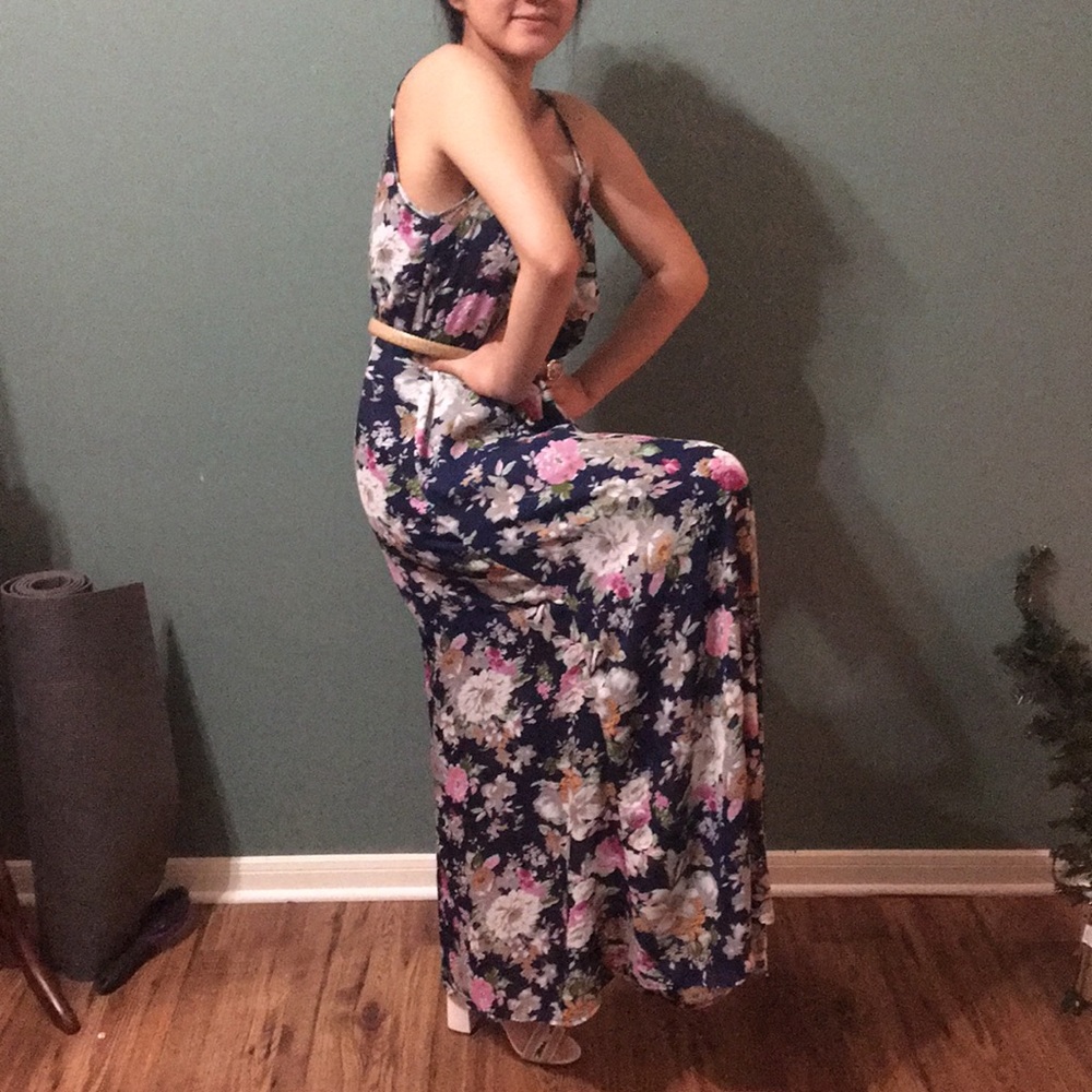 Long floral navy dress