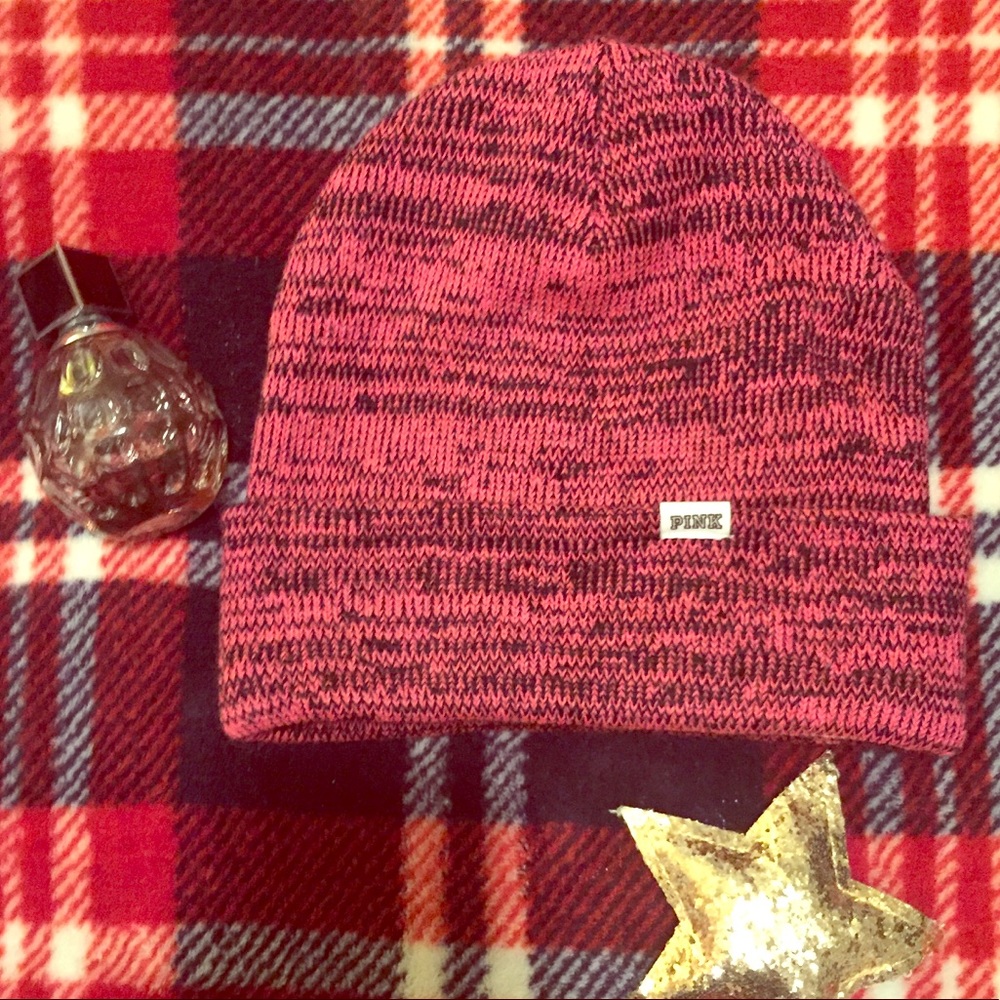 Victoria’s Secret Pink beanie hat pink w/black