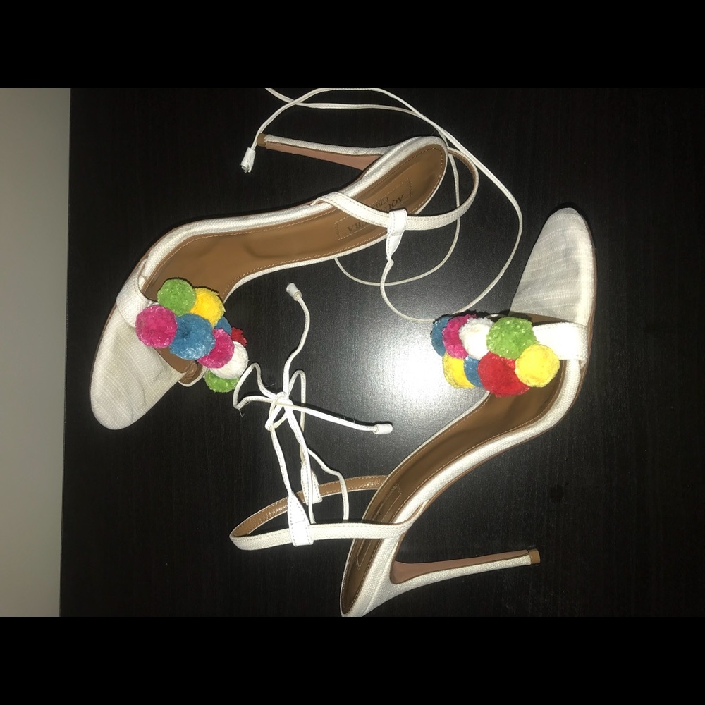 SOLD !!! Aquazzura white multi color lace up heel