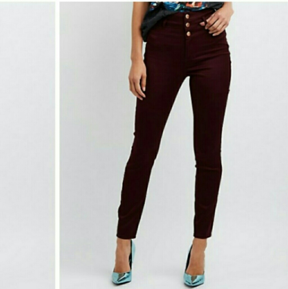 High Waisted Burgundy Denim