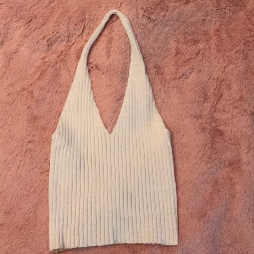 white ribbed halter crop top