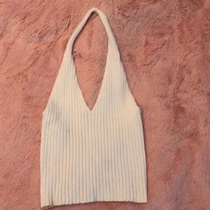 white ribbed halter crop top