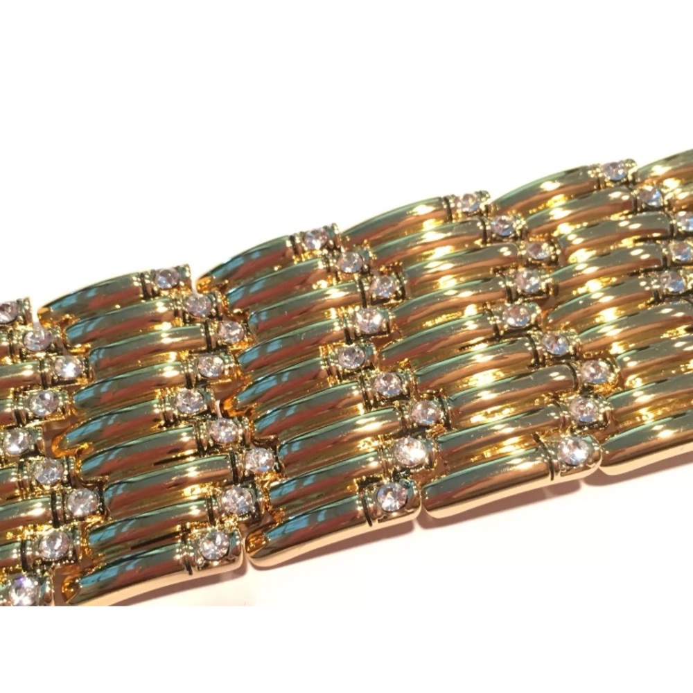 Rachel Zoe wide deco cuff crystal gold plate