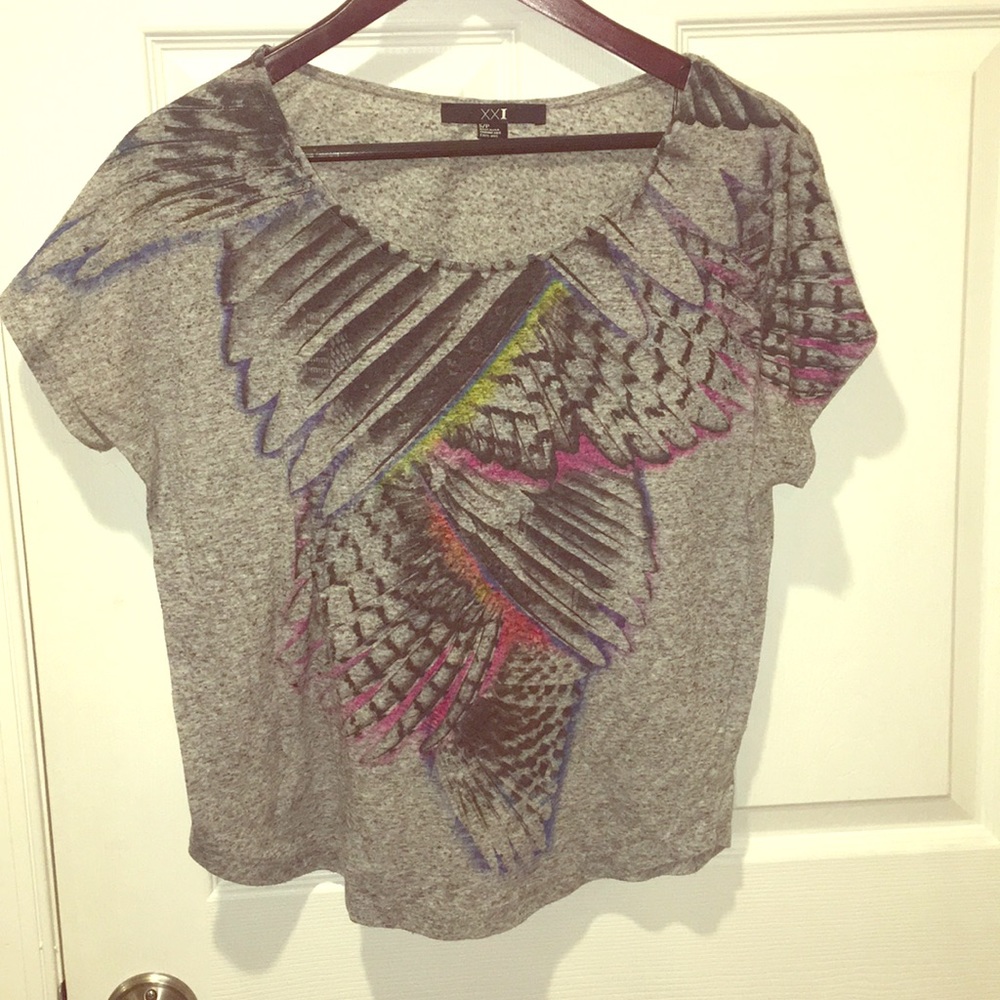 Forever 21 Gray top with multicolor wing design