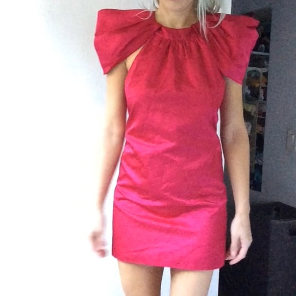 katharine Kidd MAGENTA pink intermix puff shoulder  dress 2 - Picture 2 of 6